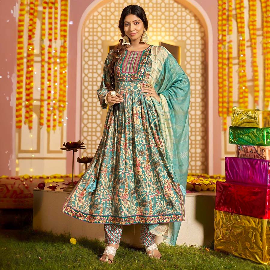 Sky Blue Rayon  Casual Wear Salwar Kameez