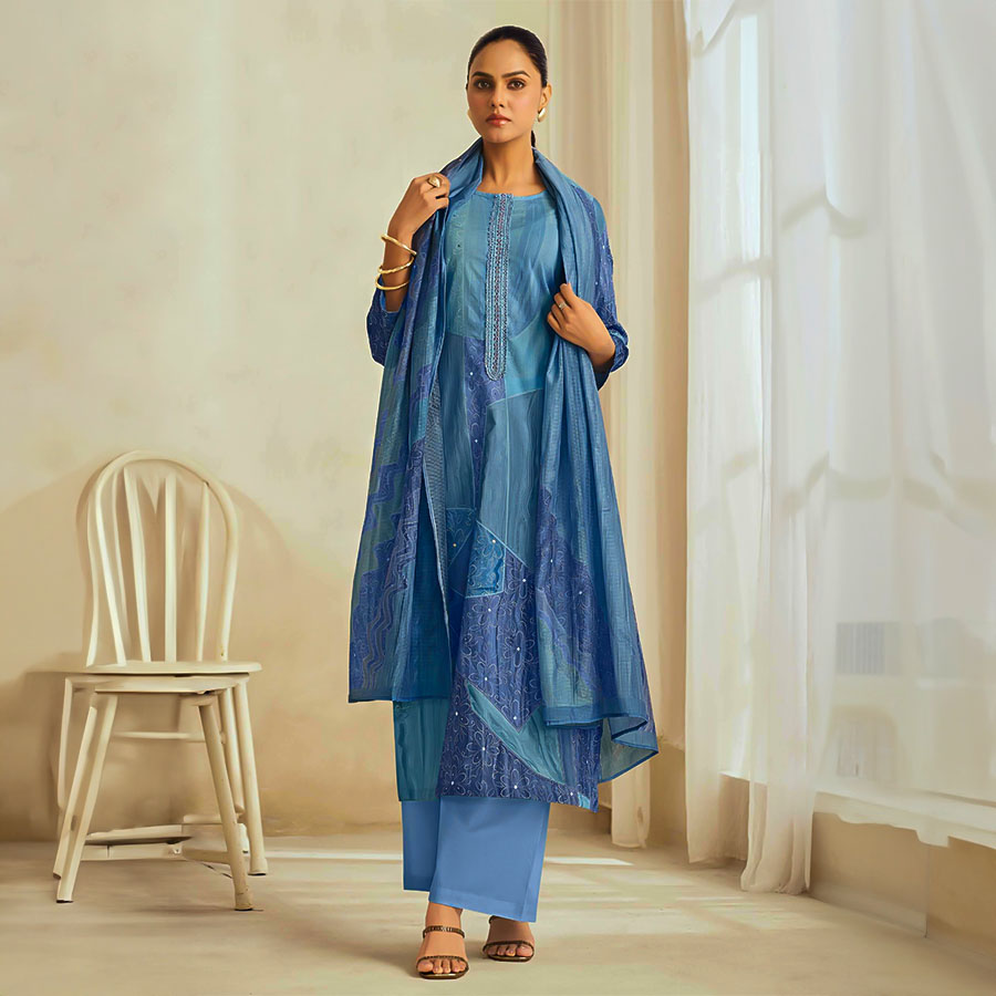 Blue  Cotton Lawn Party Wear Salwar Kameez