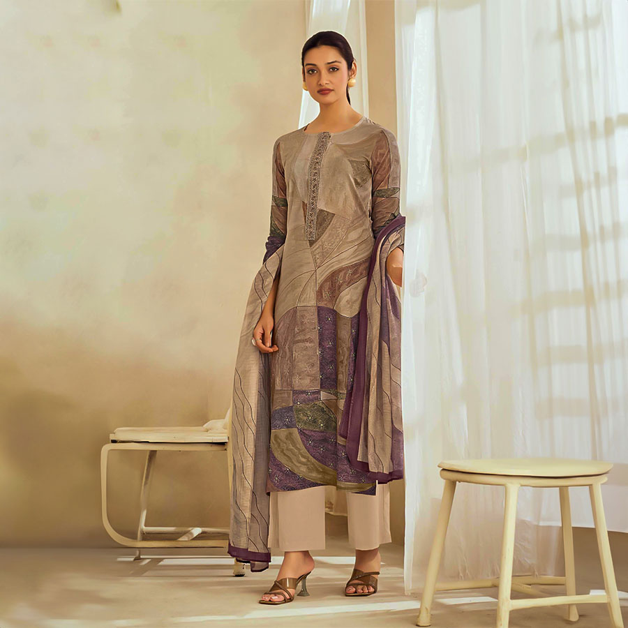 Brown Cotton Lawn Party Wear Salwar Kameez
