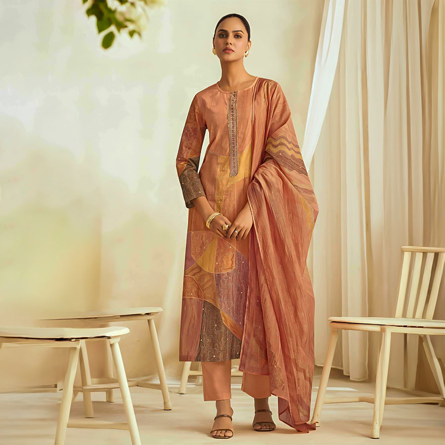 Orange  Cotton Lawn Party Wear Salwar Kameez