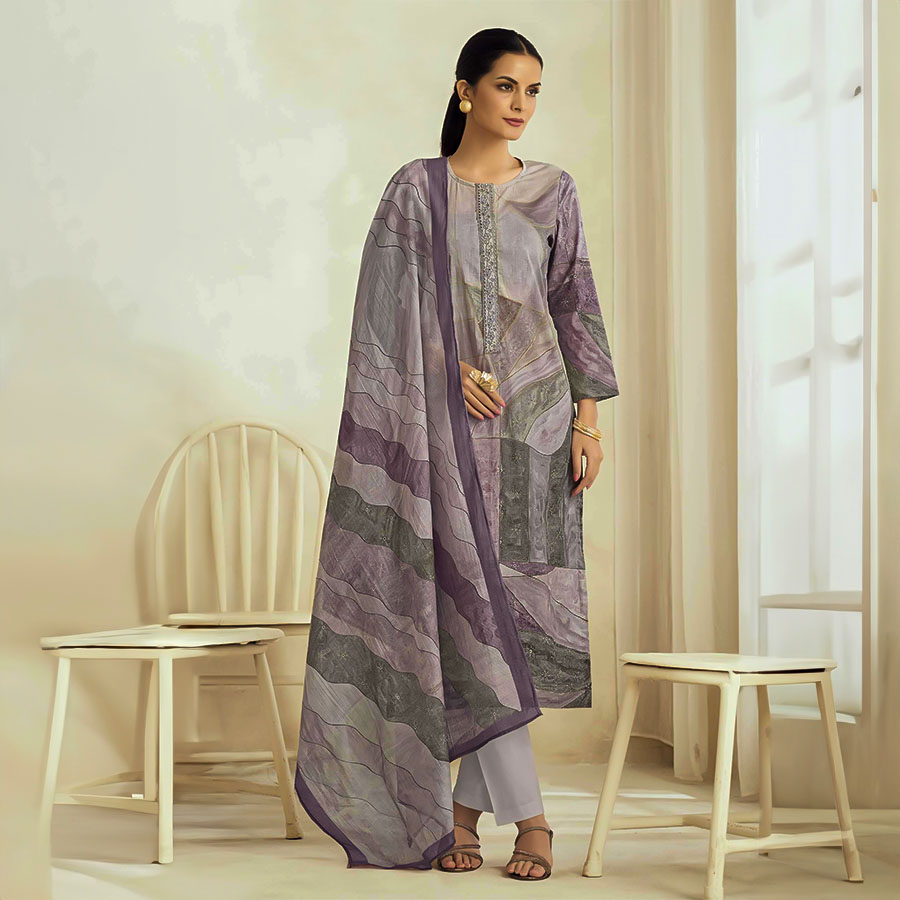 Purple Cotton Lawn Party Wear Salwar Kameez