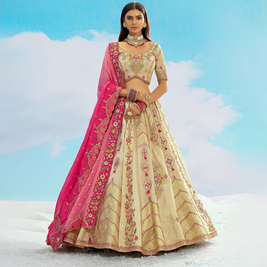 Yellow  Silk Designer Lehenga