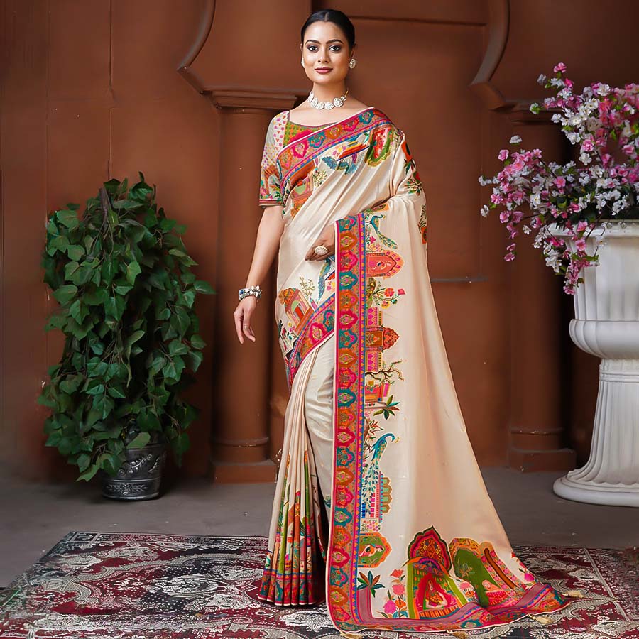 White  Dola Silk Designer Saree