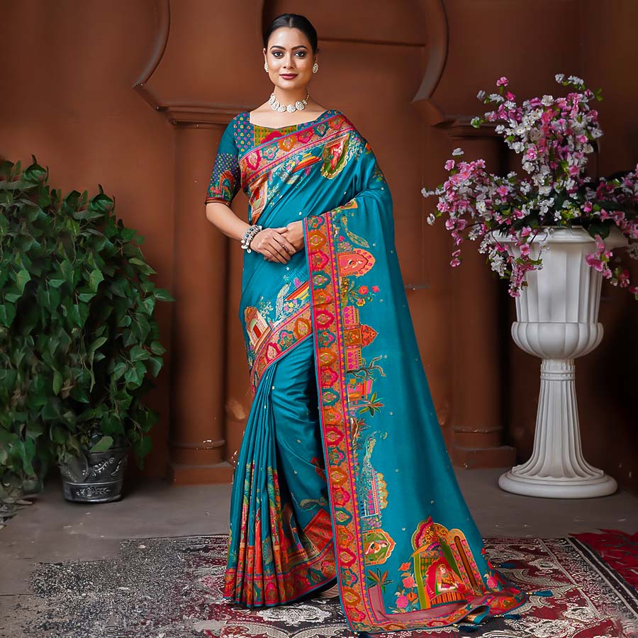 Blue Dola Silk Designer Saree