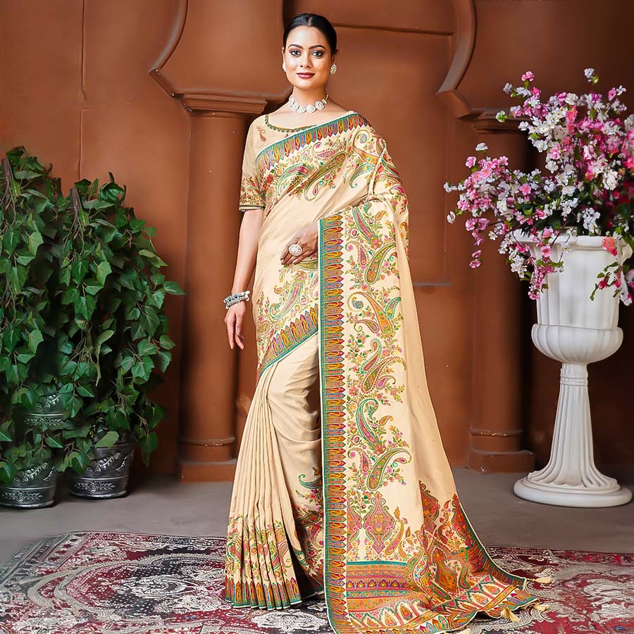 White  Dola Silk Designer Saree