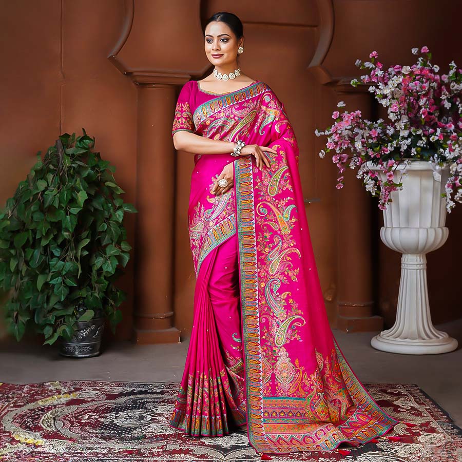 Magenta  Dola Silk Designer Saree