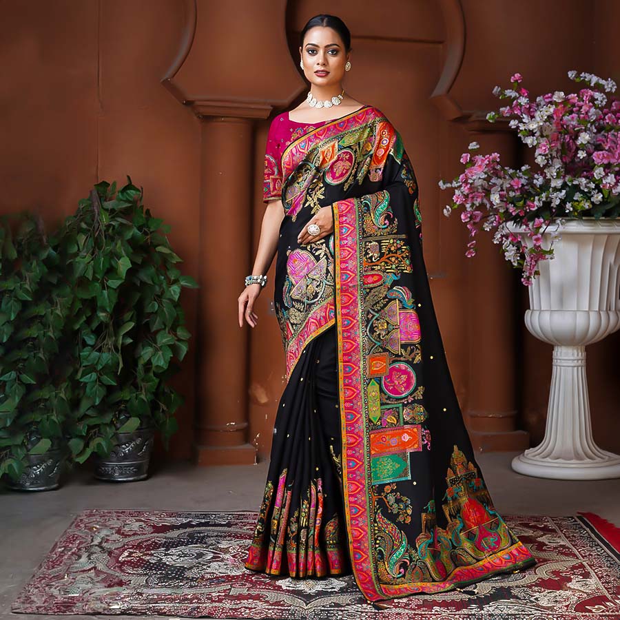 Black Dola Silk Designer Saree