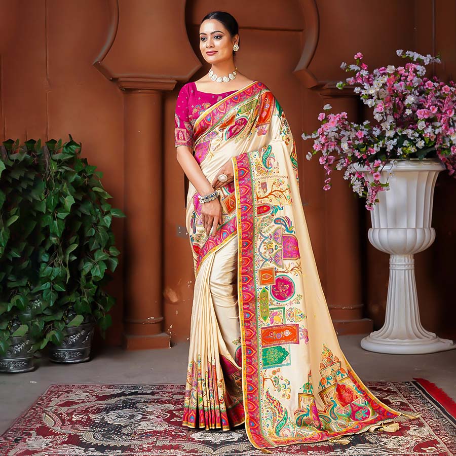 White  Dola Silk Designer Saree