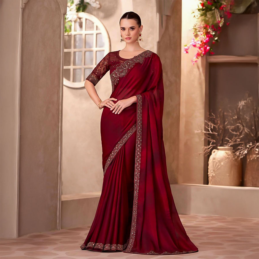 Red  Fancy Party Wear Saree