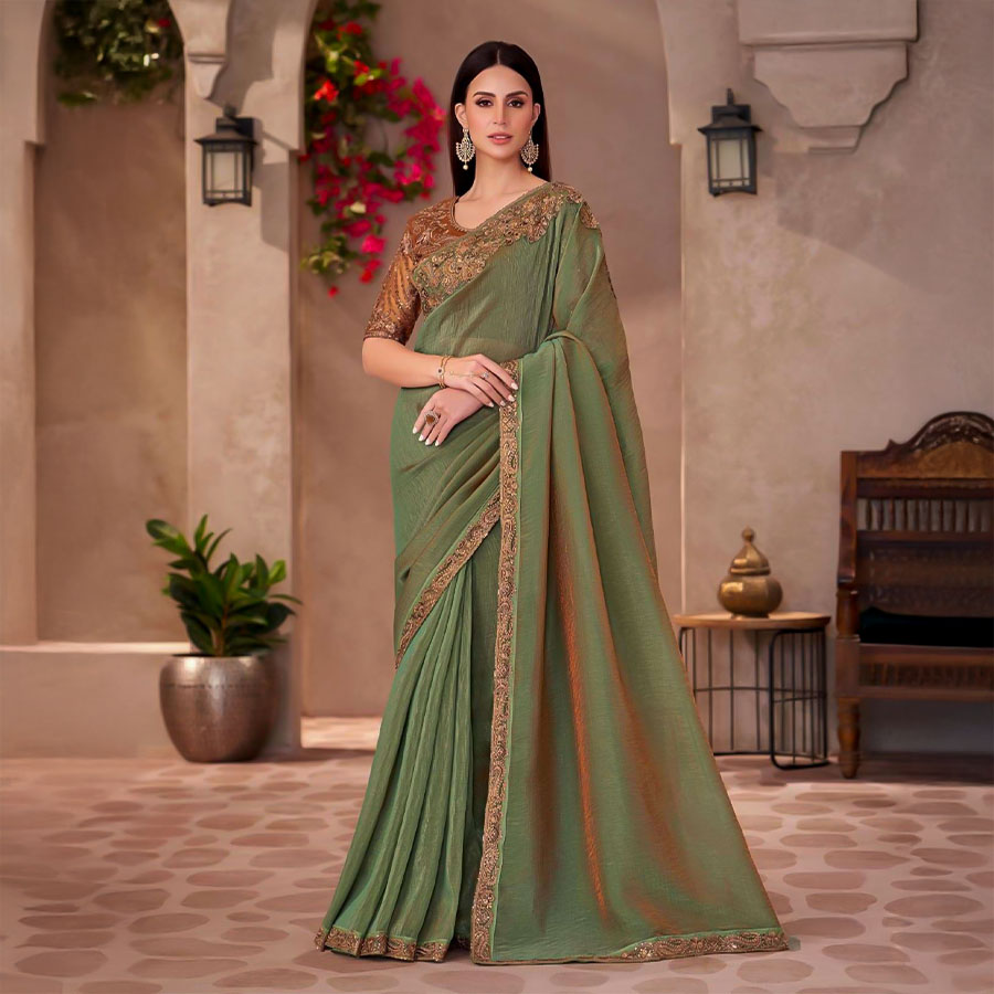Green  Fancy Party Wear Saree