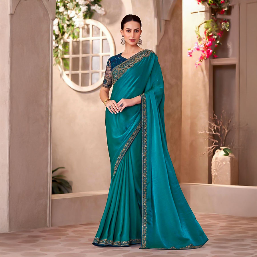 Green  Fancy Party Wear Saree