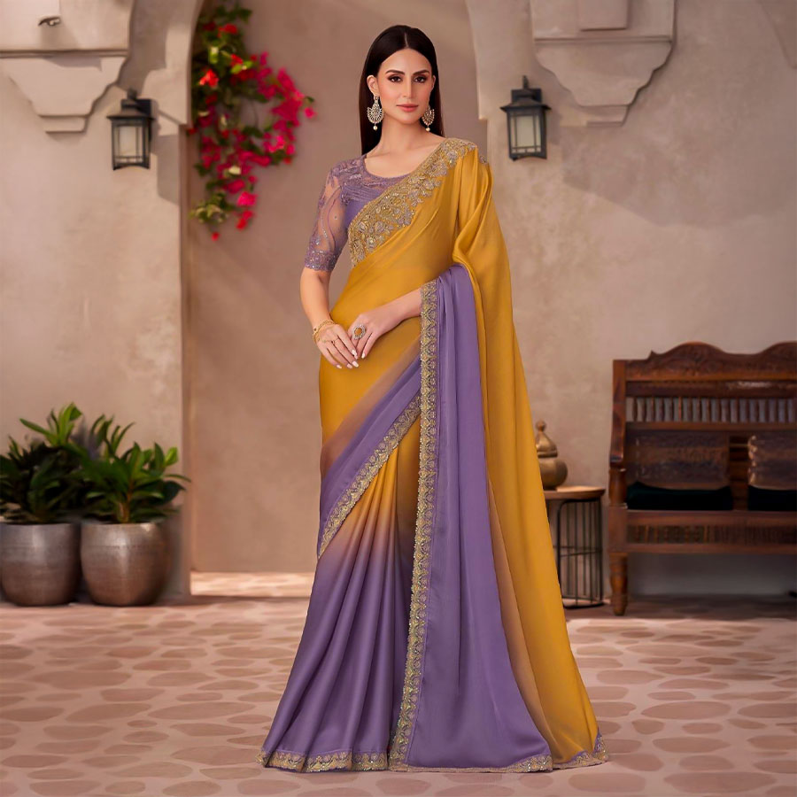 Yellow Fancy Party Wear Saree