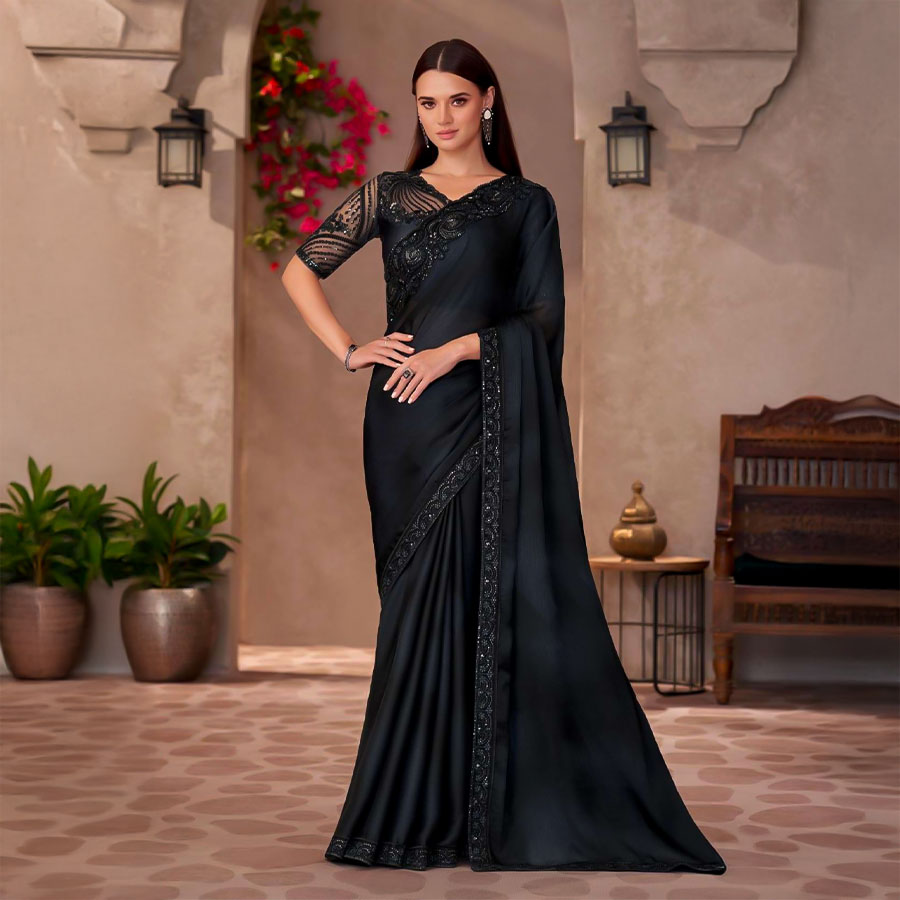 Black  Fancy Party Wear Saree