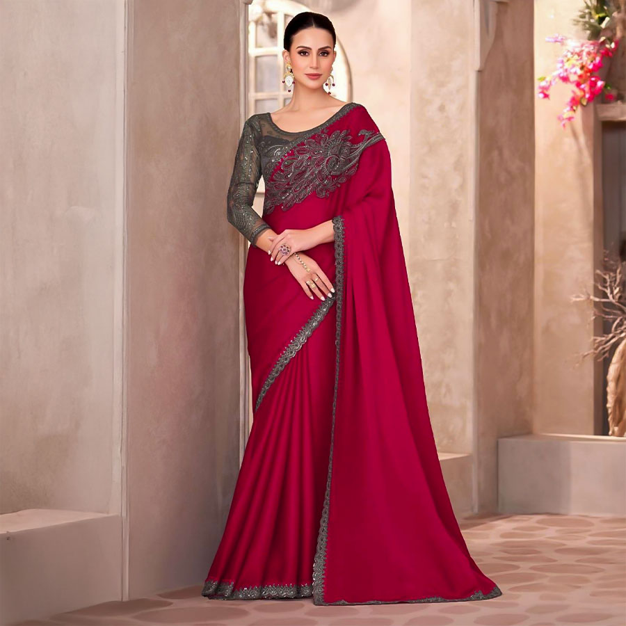Red  Fancy Party Wear Saree