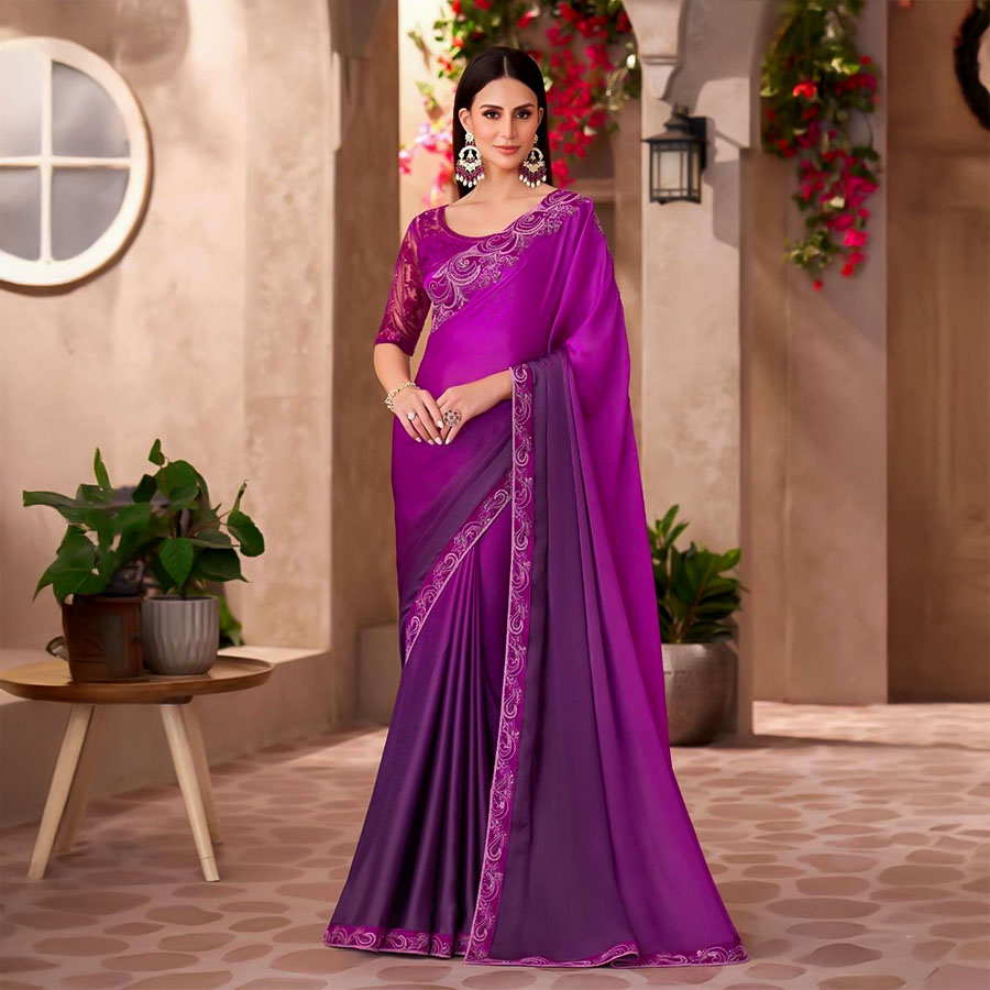 Violet Fancy Party Wear Saree