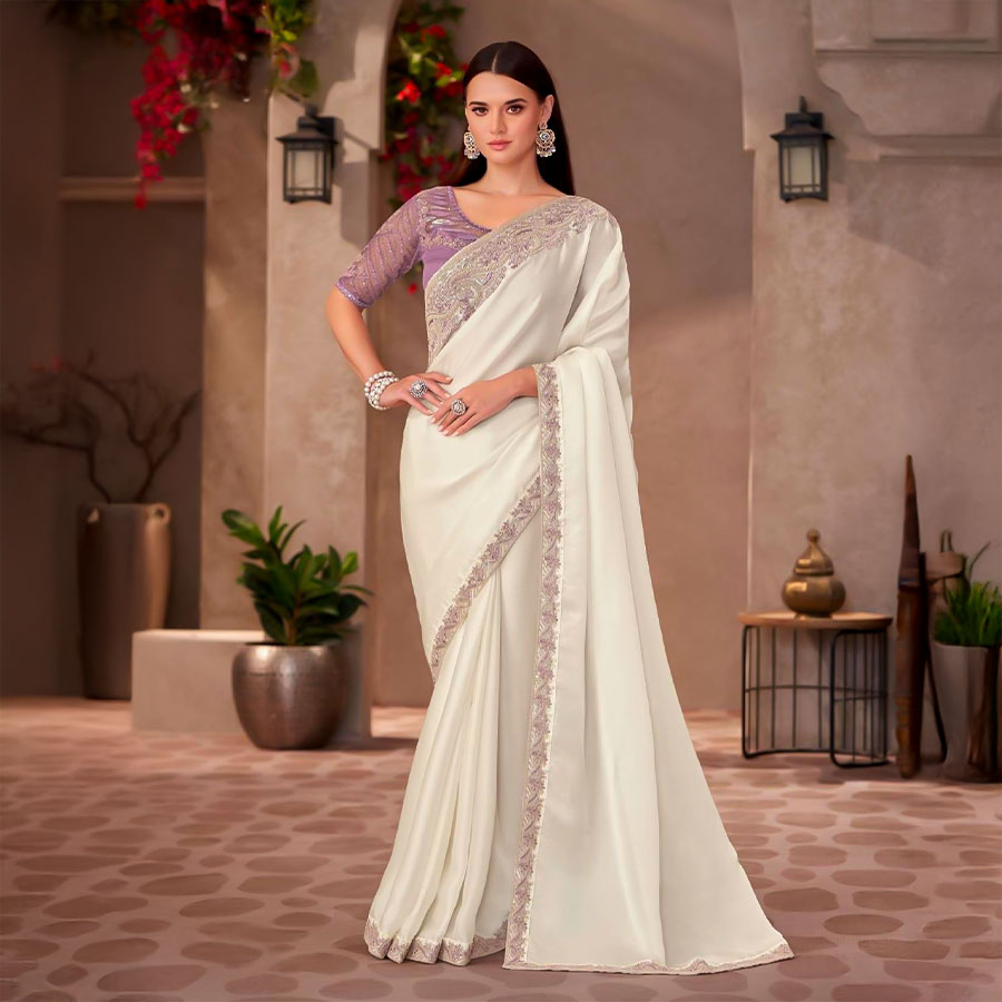 White  Fancy Party Wear Saree