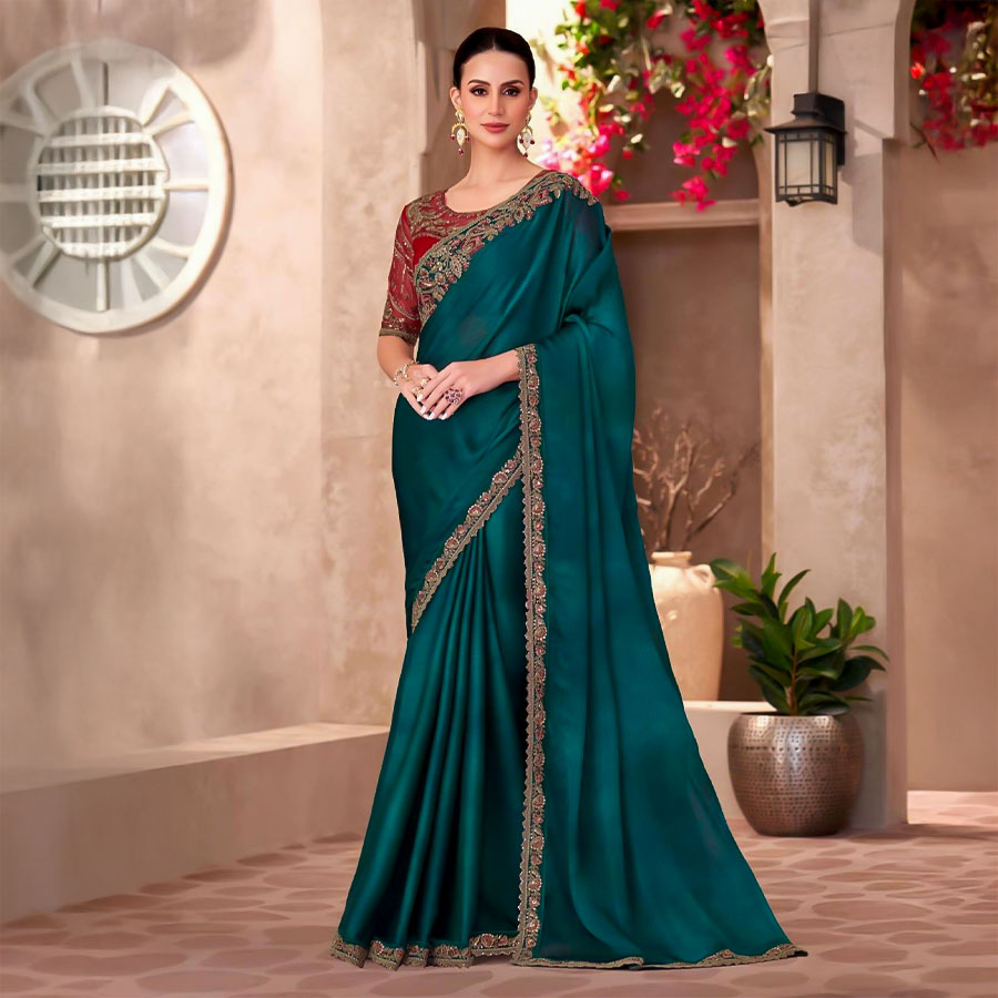 Green  Fancy Party Wear Saree
