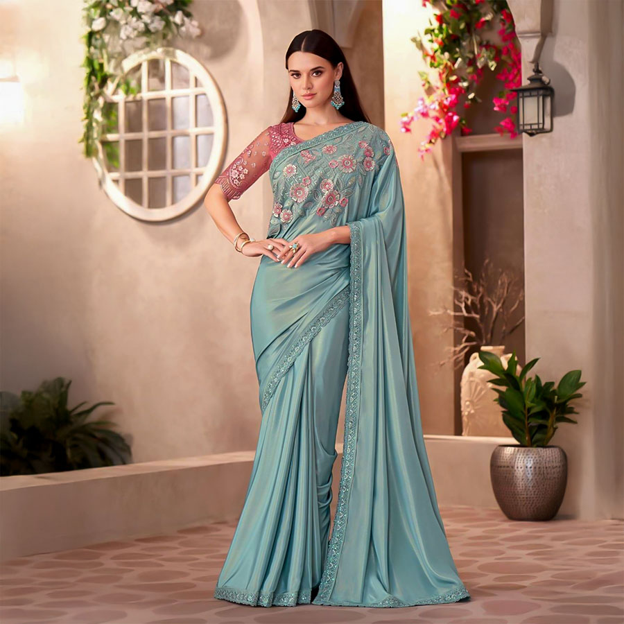 Blue Fancy Party Wear Saree