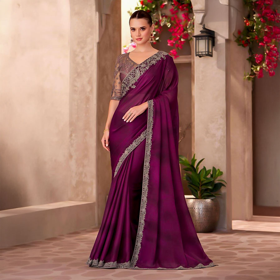 Violet Fancy Party Wear Saree