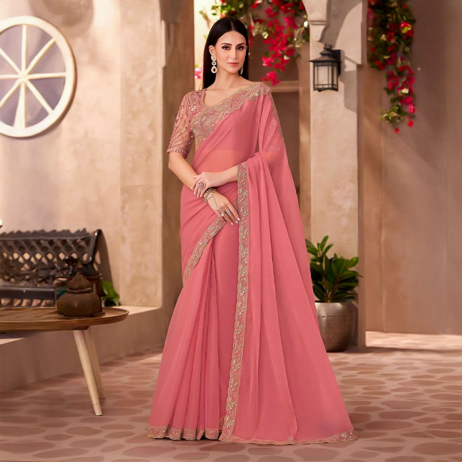 Pink  Fancy Party Wear Saree