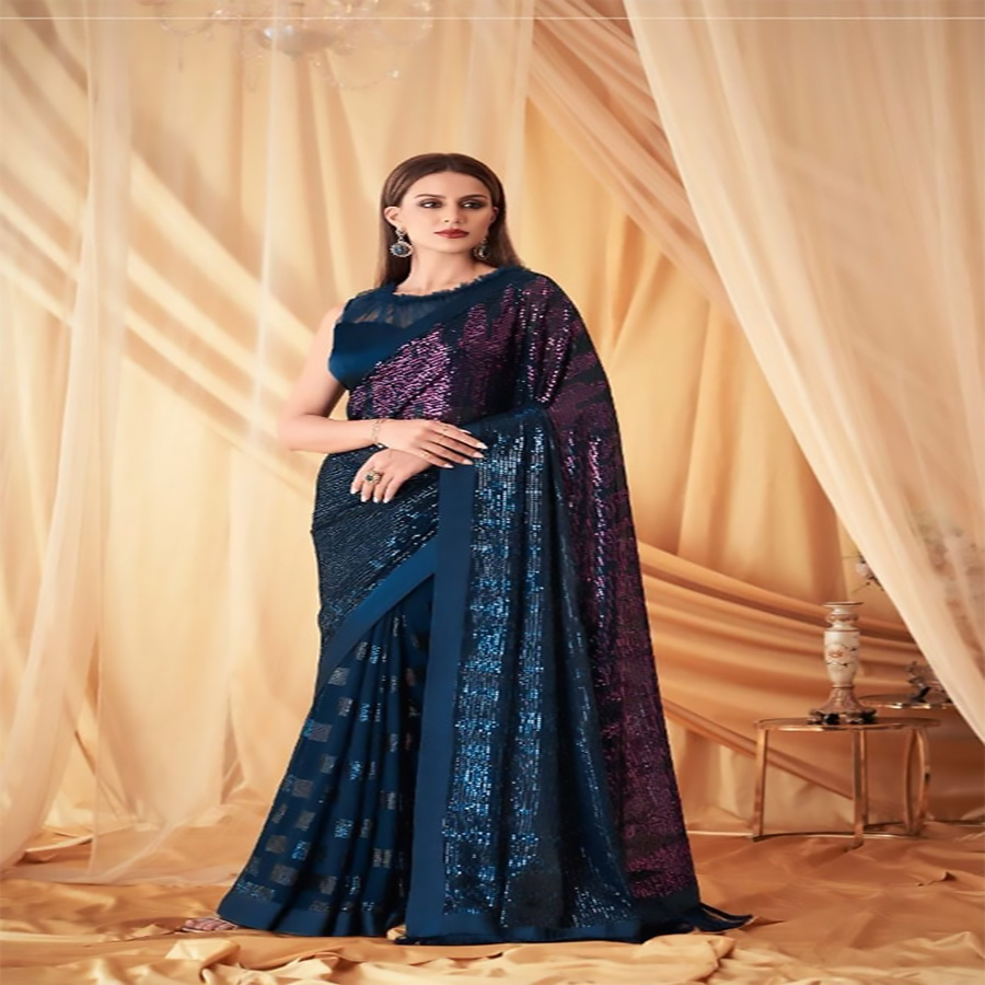 Blue Georgette Silk Partywear Saree