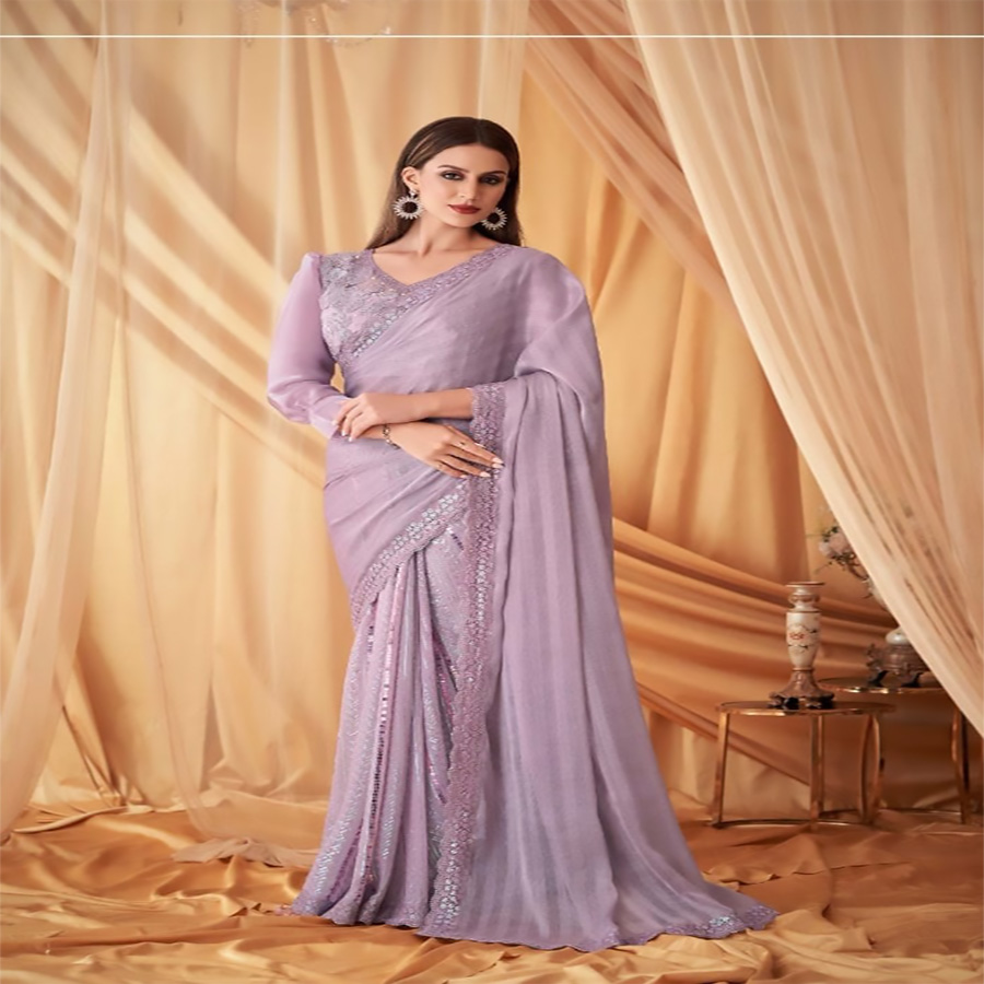 Lavender Georgette Silk Partywear Saree