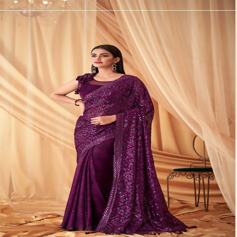 Purple Georgette Silk Partywear Saree