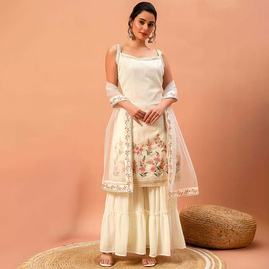 White  Georgette Party Wear Salwar Kameez