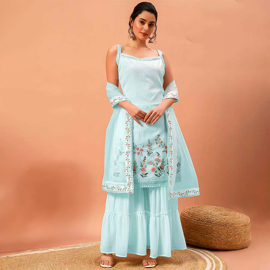 Sky Blue Georgette Party Wear Salwar Kameez