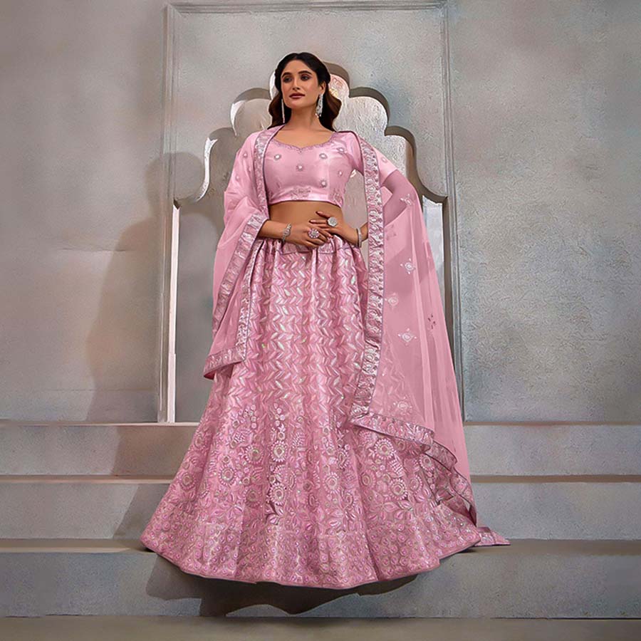 Pink Butterfly Net Designer Lehenga