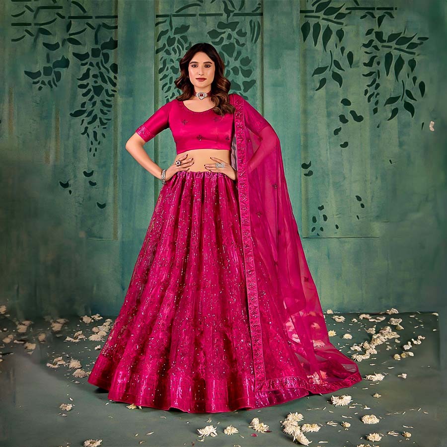 Red  Butterfly Net Party Wear Lehenga