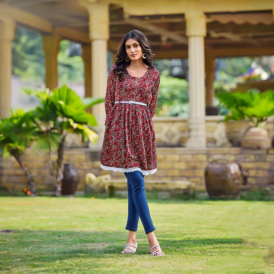 Red  Rayon Casual Wear Kurti