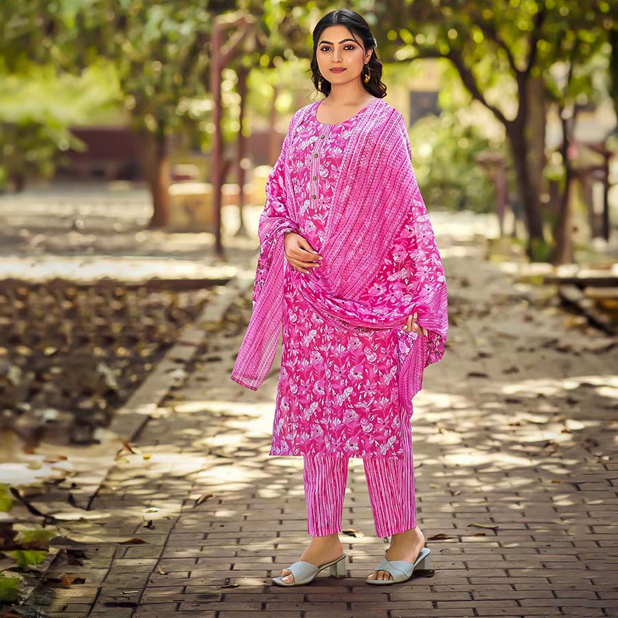 Magenta  Cotton Printed Salwar Kameez