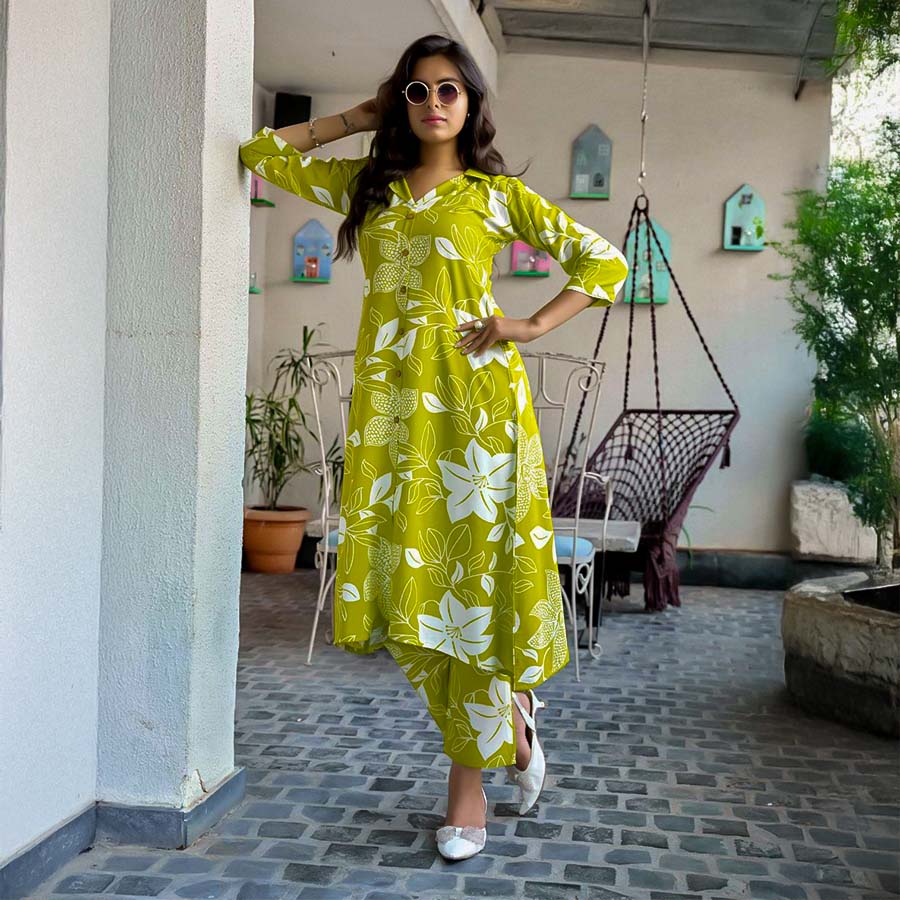 Green  Rayon Printed Kurti