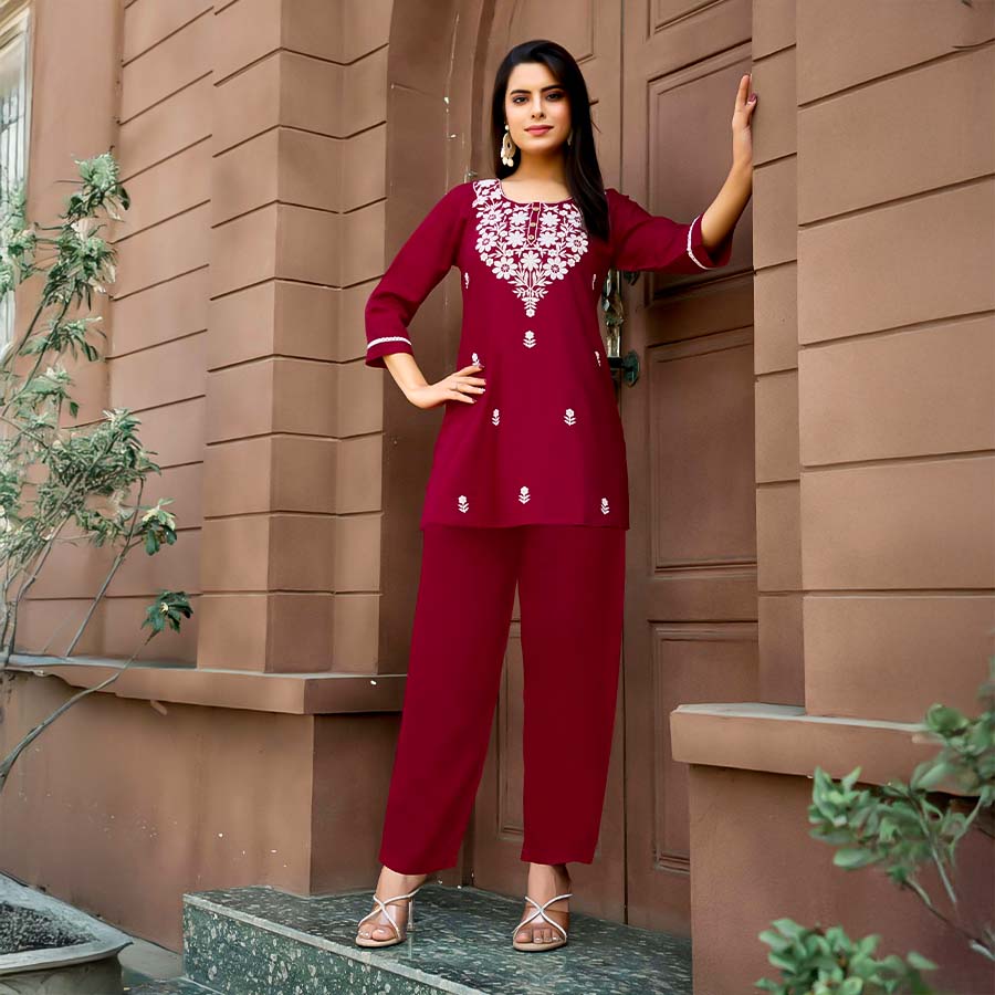 Red  Rayon Casual Wear Kurti