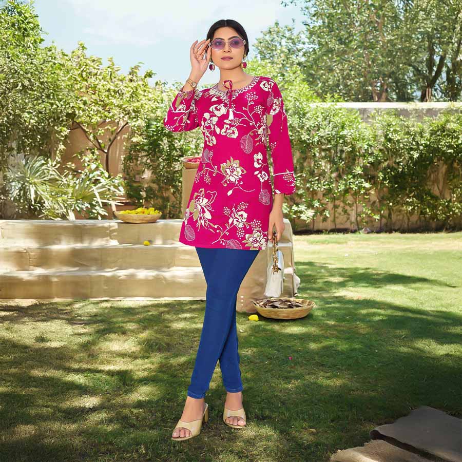 Red  Cotton Printed Kurti