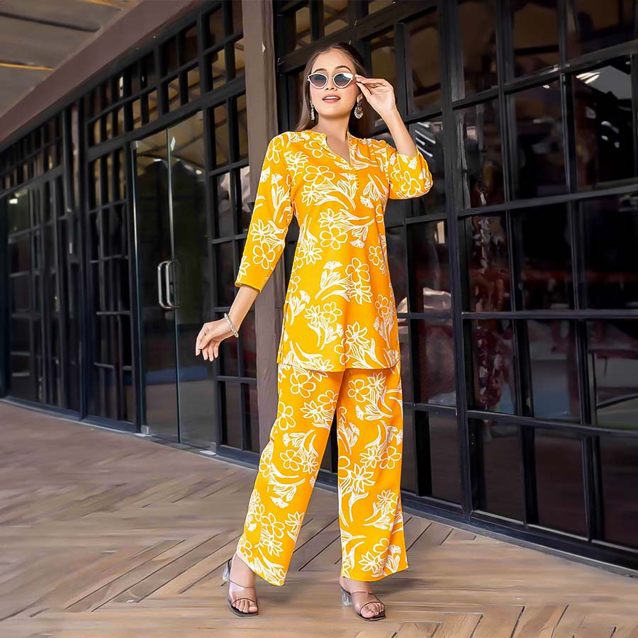 Yellow Rayon Printed Kurti