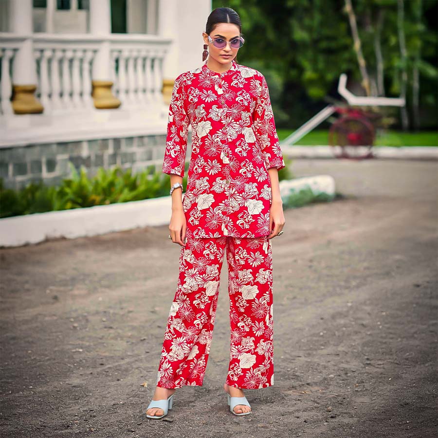 Red  Rayon Casual Wear Kurti