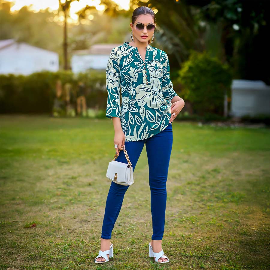 Green  Rayon Printed Kurti