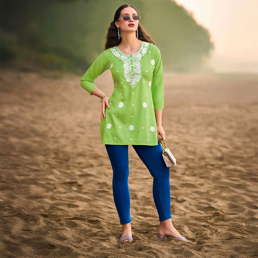 Green  Rayon Casual Wear Kurti
