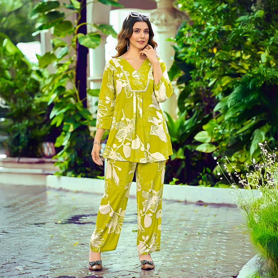 Green  Rayon Printed Kurti