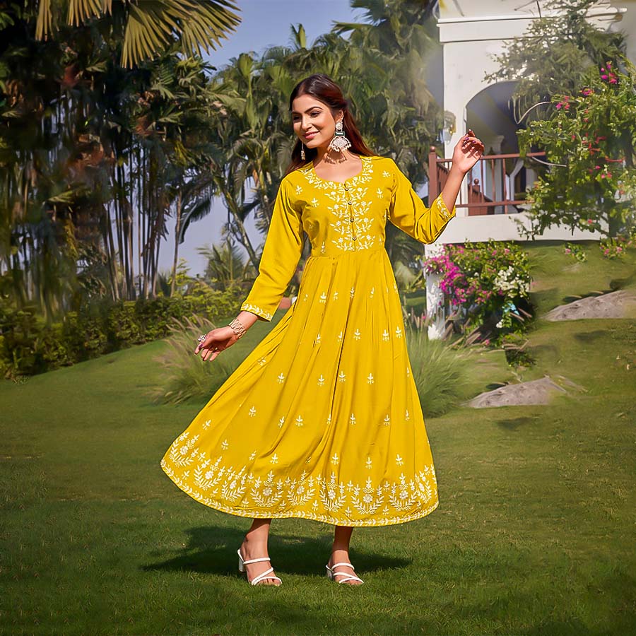 Yellow Rayon Casual Wear Kurti