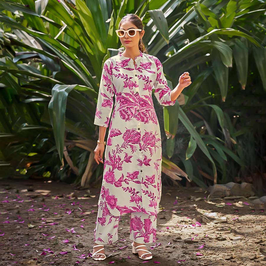 Pink Rayon Printed Kurti