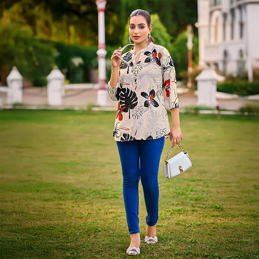 White  Rayon Printed Kurti