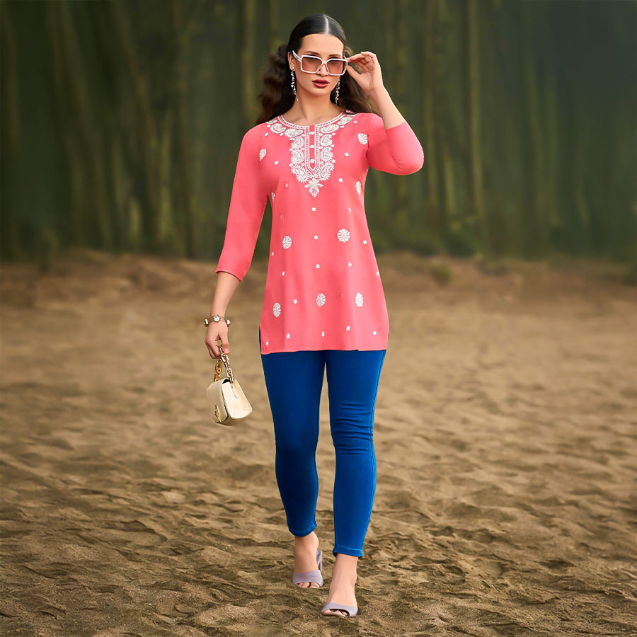 Pink  Rayon Casual Wear Kurti
