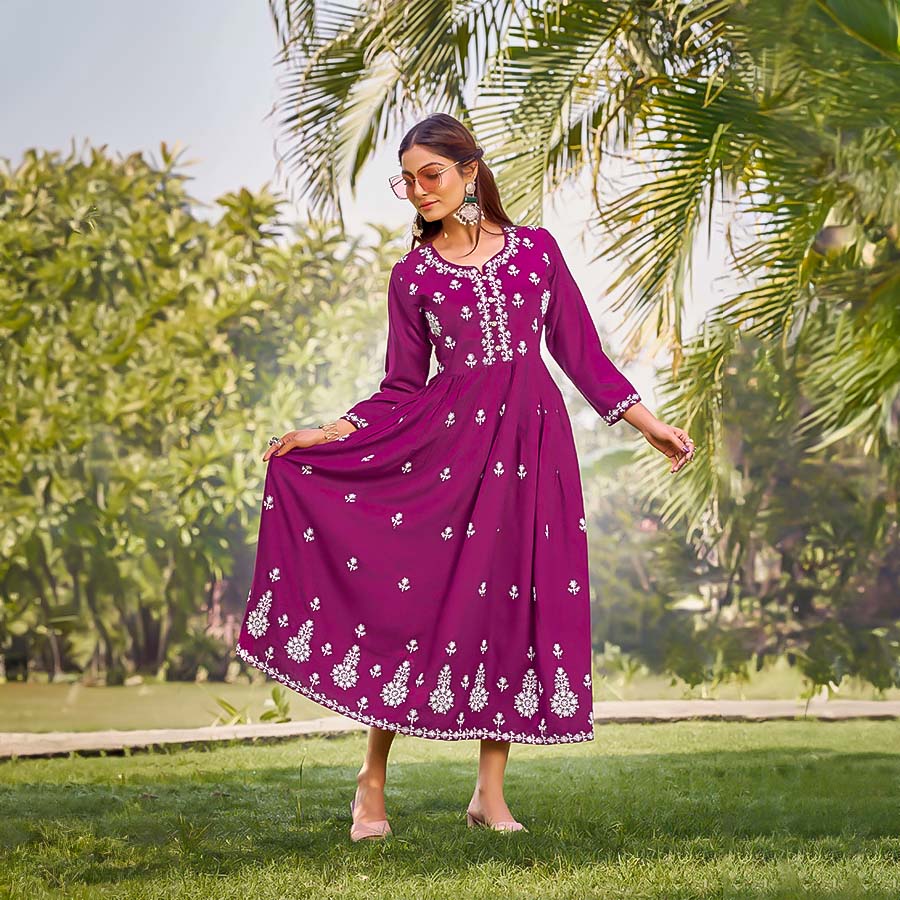 Violet Rayon Casual Wear Kurti