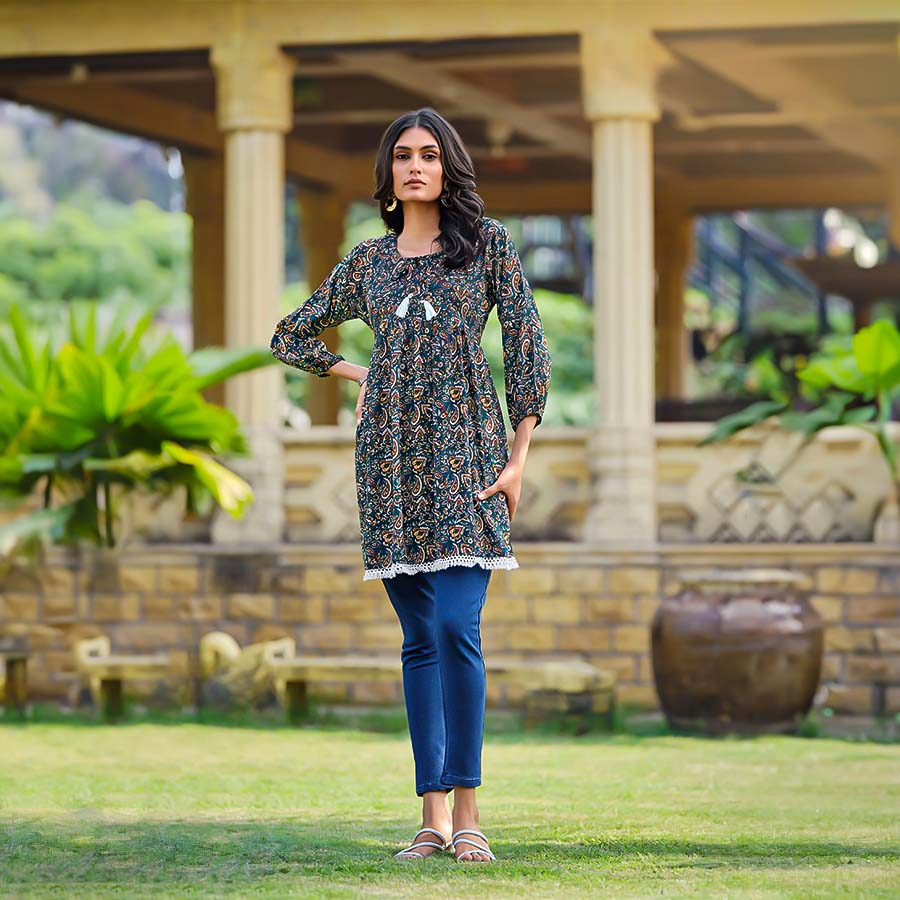 Blue Rayon Casual Wear Kurti