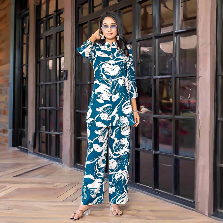 Blue Rayon Printed Kurti