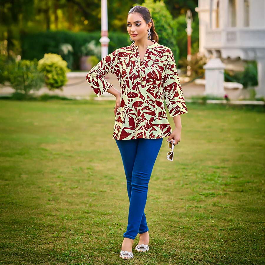 Brown Rayon Printed Kurti