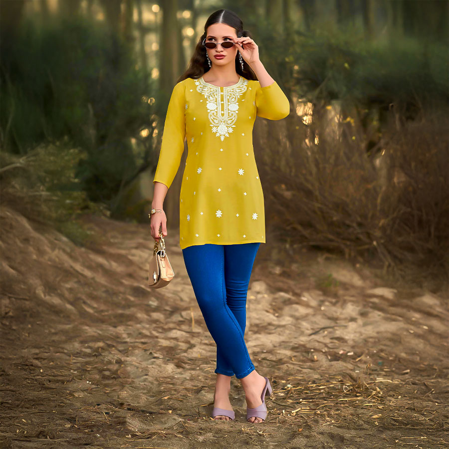 Yellow Rayon Casual Wear Kurti